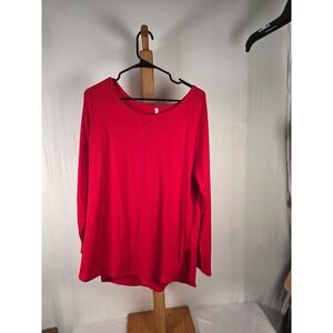 Popyoung Womens Red Long Sleeve Raglan Tunic Top XL Solid Crew Neck Casual